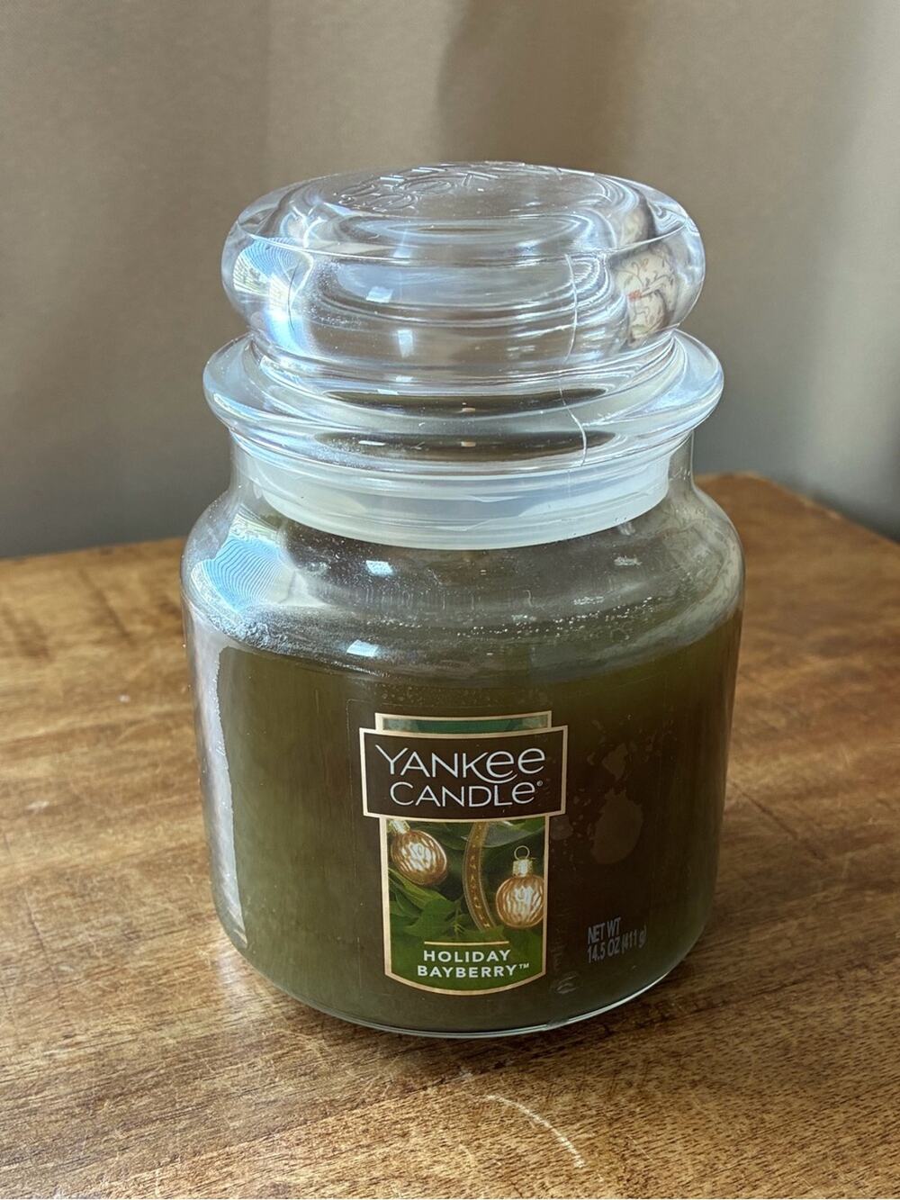 New Yankee Candle Holiday Bayberry Green Glass Jar 14.5 oz.